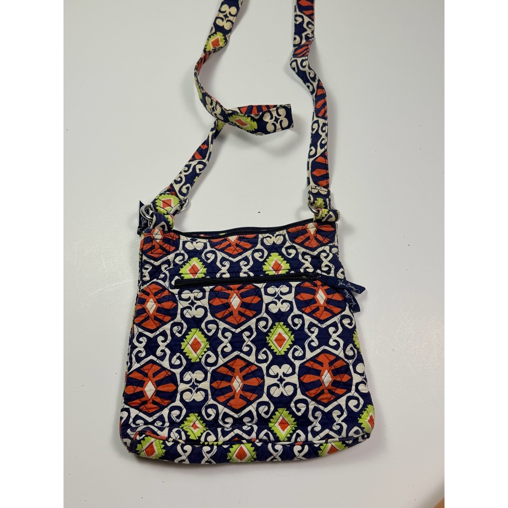 Vera Bradley On the Go Crossbody Bag Sun Valley Quilted Cotton Navy Orange